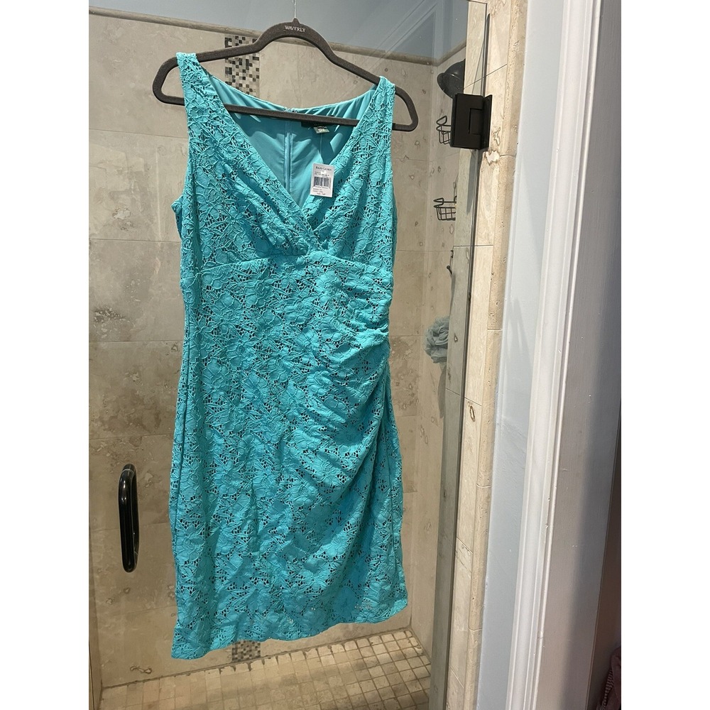 Lauren Ralph Lauren Women Petite Lace Empire Turquoise Green Dress 14P 251683415